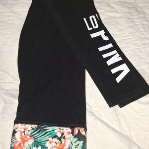 Black Leggings with Floral Cuffs